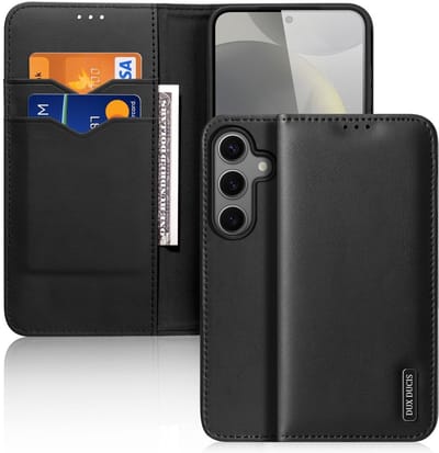 Dux Ducis Hoesje - Geschikt voor Samsung Galaxy S25 Hoesje - Dux Ducis Hivo - Genuine Leather Book Case - Zwart
