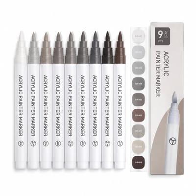 Acrylstiften - 9 kleuren grijsbruin - vloeibare inkt - basisverpakking