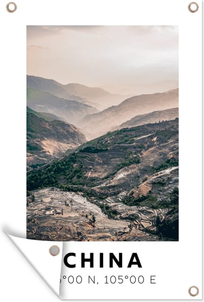 Muurdecoratie Zomer - China - Bergen - Azië - 120x180 cm - Tuinposter - Tuindoek
