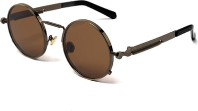 KIMU® Ronde Zonnebril Hipster - Brons Montuur Rond - Bruine Glazen - Vintage Retro Hippie Bronzen Motor Brilletje Festival