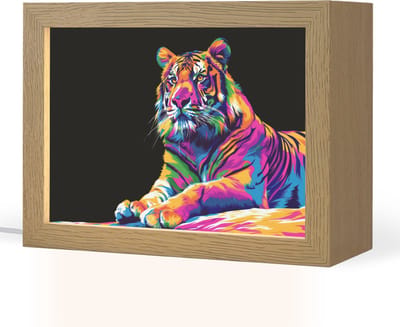Nachtlampje 20x15 cm - Kinder lampje - Tijger - Kleurrijk - Dieren - Zwart - Neon - Tafellamp kinderkamer - Slaapkamer lamp - Bedlamp kinderen - Kinderlampje stopcontact - Wandlamp babykamer - Nachtlampjes