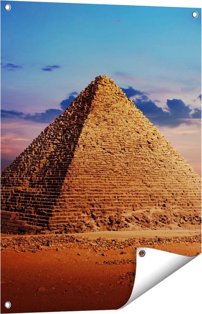 Gards Tuinposter Egyptische Piramides in de Woestijn - 60x80 cm - Tuindoek - Tuindecoratie - Wanddecoratie buiten - Tuinschilderij
