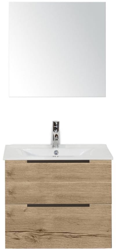 Seville Badmeubelset 60 cm - Natuur Eiken Edge Greep - Wastafel Enjoy met Spiegel