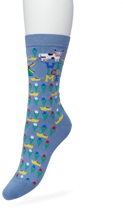 Bonnie Doon Dames Sokken met Klompen Print maat 36/42 Blauw - Thema Sokken - Nederland - Holland - Souvenir - Cadeau Sokken - Word je Happy en vrolijk van - Zacht Katoen met Gladde Teennaad - Comfortabel - Perfect Cadeau - Coronet Blue - BT991123.187