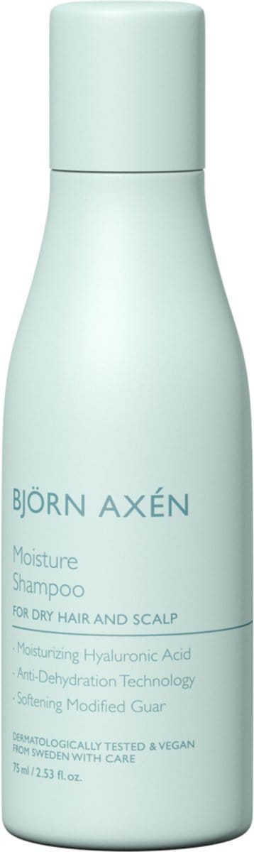 Björn Axén Moisture Shampoo 75ml – Travel Size - Hydraterende Shampoo Voor Droog & Beschadigd Haar - Vegan - Voedend, Verzachtend & Herstel - Perfect Voor Onderweg & Op Reis - Zachte Reiniging Met Glans & Vitaliteit