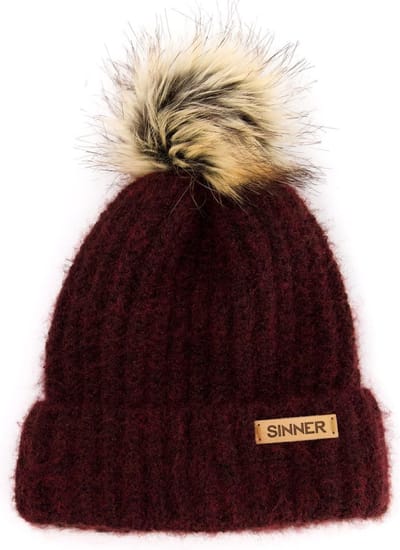 Sinner Mossy Beanie Muts Met Pom - Burgundy