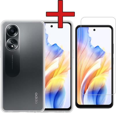 Hoesje - Met Screenprotector - Geschikt voor OPPO A58 - Sterk & Shockproof - Telefoon Hoes - Back Cover - Siliconen Case - Telefoonhoes - Transparant