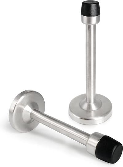 Extra Lange Deurstoppers 150mm - 2-Pack Wandbescherming met Geluidsdempende Rubber Tips, Ideaal voor Binnen- en Buitendeuren, Verchroomd Zilver voor Muurmontage