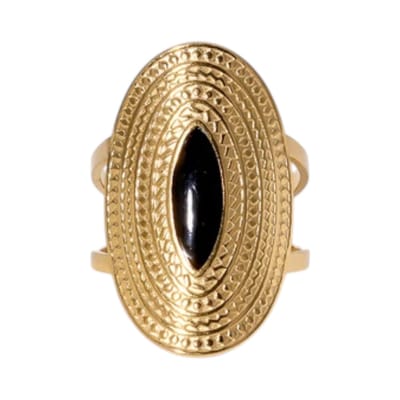 Aramat Jewels | Ringen | Grote Verstelbare RVS Ring Ovaal met Emaille - 28 mm | Zwart | |28mm | Staal | Volwassenen | Verkleurd niet