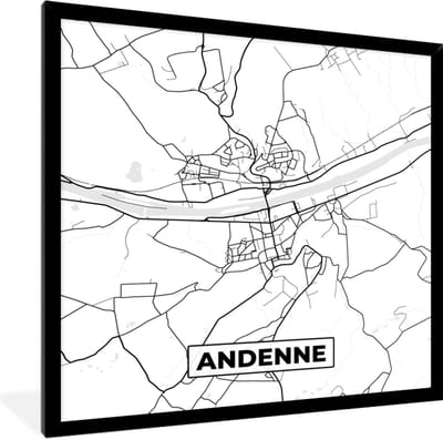 Fotolijst incl. Poster Zwart Wit- Zwart Wit – België – Plattegrond – Stadskaart – Kaart – Andenne - 40x40 cm - Posterlijst