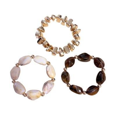 Gold Stones Armband - Crème/Bruin | Set van 3 stuks | Bijoux | Fashion Favorite