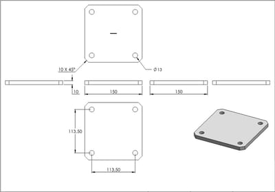 Plaatstaal Vierkant 150x150x10 mm - Ruw Staal S235JR voor Constructie