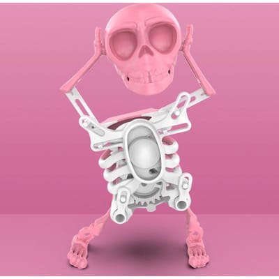 Jouet Squelette Danseur à Remonter Mécanique Amusant Petits Jouets Ornements de Bureau Poupée Crâne Secouante Nouveauté Créative Cadeaux d'Halloween pink