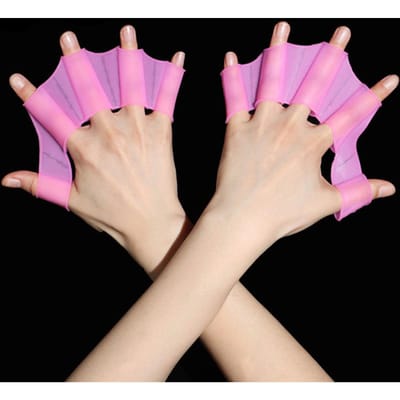 Palmes de natation en silicone pour hommes, femmes, enfants, piscine, sport, entraînement professionnel, doigts, main, gants palmés, équipement M rose