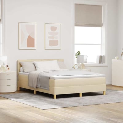 vidaXL - LED - Box - Spring - Bed - met - hoofdeinde - Crème - 140 - x - 190 - cm - Stof