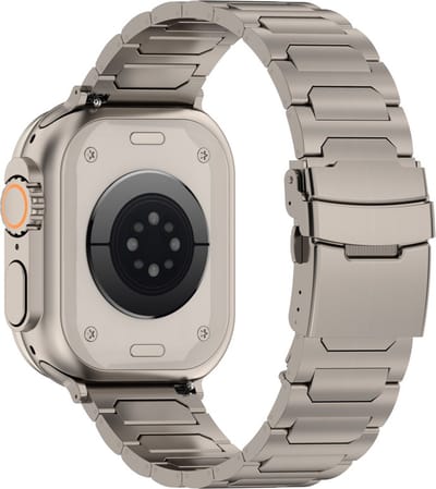 Titanium bandje - schakelbandje - geschikt voor Apple Watch 1/2/3/4/5/6/7/8/9/10/11/ SE (1,2,3) met maat 38 mm / 40 mm / 41 mm en 42 mm (Watch 10/11) - titanium kleurig