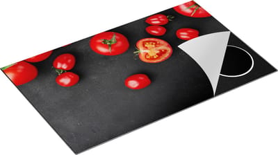 Chefcare Inductie Beschermer Tomaten op Zwarte Marmer - 85x52 cm - Afdekplaat Inductie - Kookplaat Beschermer - Inductie Mat