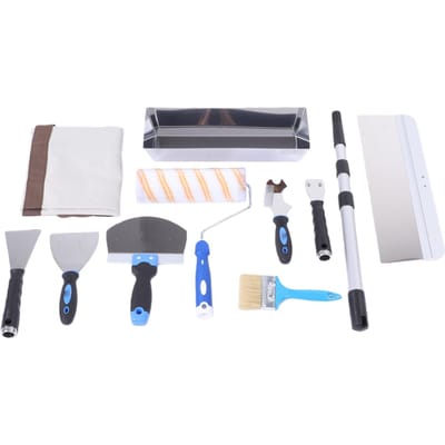 Ensemble d'outils pour plaques de plâtre Acier Inoxydable Grattoir à Peinture Rouleau Grattoir à Enduit avec Manche Télescopique de 100 cm pour Usage Domestique Industriel