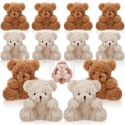 12-9S Mini Beer Pluche Gevuld Kleine Teddybeer Bulk Dier Speelgoed Beer Pop Sleutelhanger voor Babyborrel Verjaardagscadeaus Feestbedankjes 12 PCS