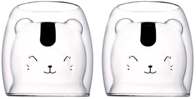 Dubbelwandige Glazen Koffiekopjes met Berenvorm – Set van 2 – 250ml