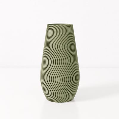 Fleuriek vaas SOFIA - Groen H30 cm - Smalle designvaas voor tafel of dressoir - Golvend patroon
