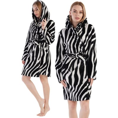 Robe de chambre en peluche pour femme avec capuche et poches S gray