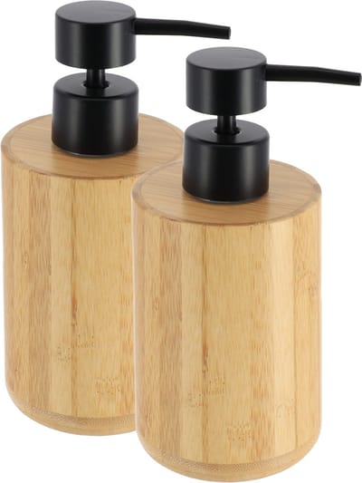 Tendance Zeeppompje/dispenser - 2x - bruin/zwart - bamboe - 8 x 16 cm - 200ml