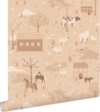 ESTAhome behang boerderij dieren licht roze - 50 x 900 cm - 131733