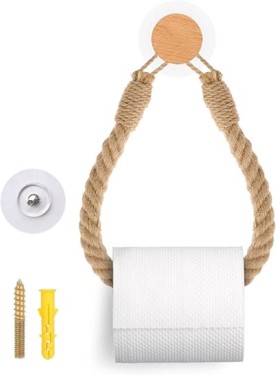 Houten Toiletpapierhouder met Jute Touw - Stijlvolle Badkameraccessoires - 27 x 4.8 cm, Duurzaam en Functioneel
