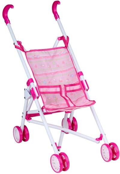 Eddy Toys Poppenwagen Roze Inklapbaar - Kinderwagen voor Poppen met Veiligheidsriem - Speelgoed Poppenwagen voor Meisjes - Poppen Buggy met Dubbele Wielen - 35 x 25 x 55 cm