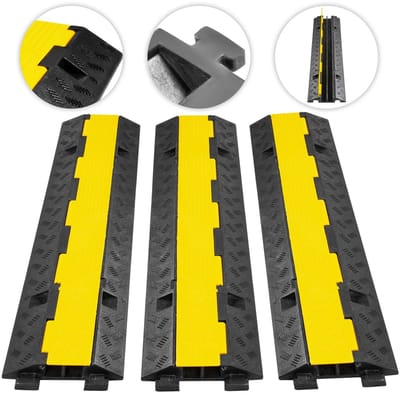 LabelOne Kabelgoot - Kabelbeschermer - Kabelbrug Oprit - 3 stuks - antislip - modulair - 2 kabelkanalen - 5 ton draagvermogen