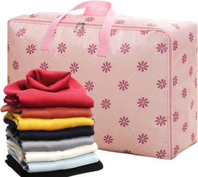 Dekens Opbergzak - Beddengoed Tas - Huis Organiseren - Dubbele Rits - 55x33x20cm - Roze Zon