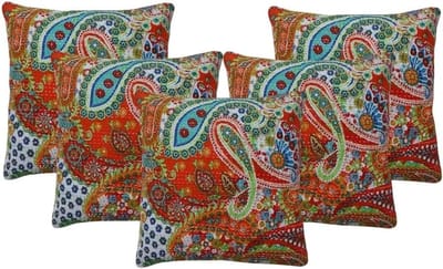 Sophia Art Indiase handgemaakte Kantha Paisley Boheemse katoenen set van 5 kussensloop Decor kussen