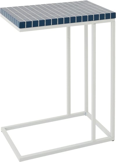 J-Line bijzettafel Rechthoek Geruit - ijzer - blauw/wit