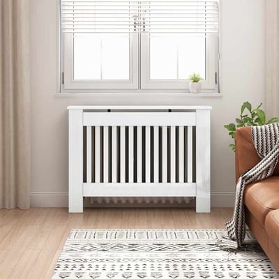 vidaXL Radiatorafdekking Hoogglans Wit 112 x 19 x 81,5 cm Bewerkt hout