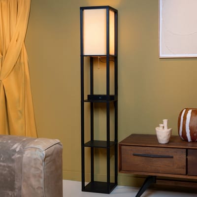 Lucide MENNO - Vloerlamp - 1xE27 - Met draadloze oplader - Zwart - Japandi