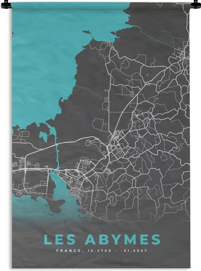 Wandkleed - Wanddoek - Les Abymes - Frankrijk - Plattegrond - Kaart - Stadskaart - 120x180 cm - Wandtapijt