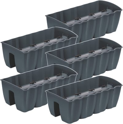 Prosperplast Plantenbak - Set van 5 stuks balkonpot - kunststof - 58 cm - 18L - Antraciet en Grijs kleur - voor buiten