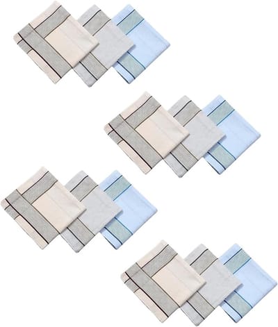 Ynkkvre - Zakdoeken - 12 stuks Heren Zakdoeken Cadeauset - 40x40cm Groot Formaat - Klassiek Strepen Design - Zachte Polyester Stof - Veelzijdig voor Zak & Dagelijks Gebruik