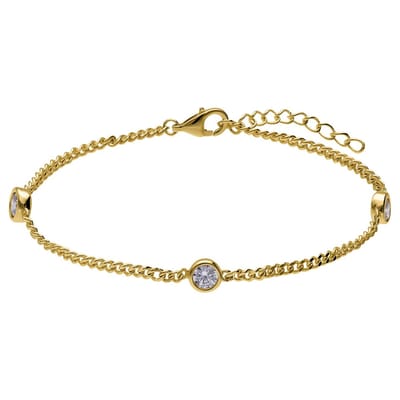Lucardi - Dames Zilveren goldplated armband met zirkonia - Armband - 925 Zilver - Goudkleurig - 19 cm