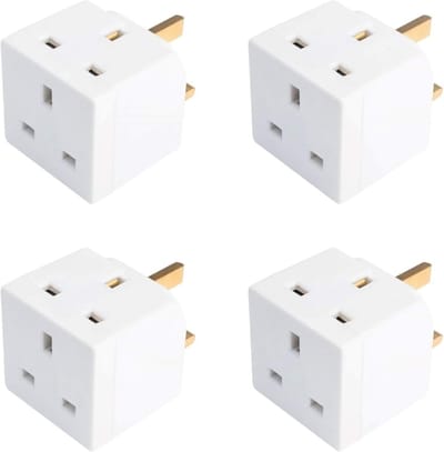 Dubbele Plug Adapter - 2-Weg Multi Stekkers Voor Verlengen - UK 3-Pin Stekker Extensions 250V 13 Amp - Stroomverlengblok voor Keuken, Kantoor, PC, TV, Binnenverlichting (4 Pack)