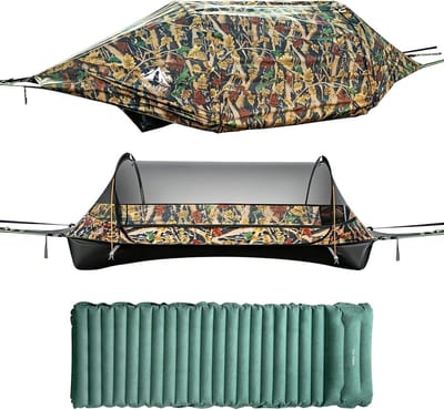 Hangmat met muggennet - Outdoor tent - Kamperen en reizen - Platte rugligging - 2.2 x 0.7 meter - Camouflage