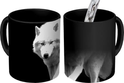 Magische Mok - Foto op Warmte Mokken - Koffiemok - Wolf - Dier - Zwart - Wit - Magic Mok - Beker - 350 ML - Theemok