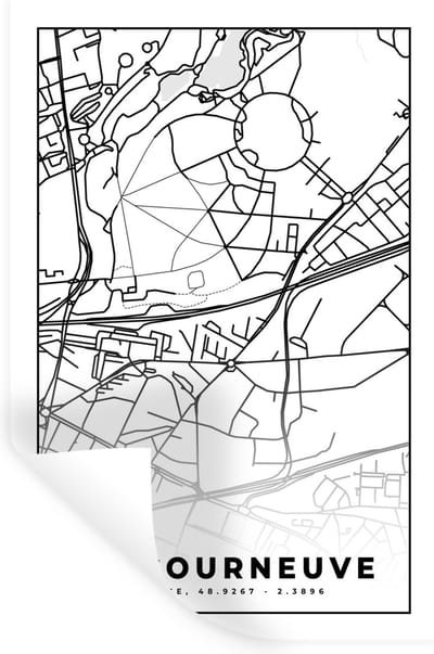 Muurstickers - Sticker Folie - Stadskaart - Plattegrond - Kaart - Frankrijk - La Courneuve - Zwart wit - 20x30 cm - Plakfolie - Muurstickers Kinderkamer - Zelfklevend Behang - Zelfklevend behangpapier - Stickerfolie