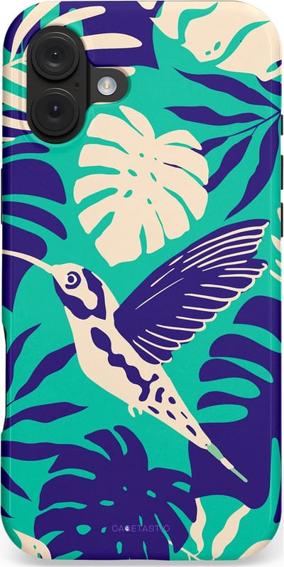 Casetastic hoesje geschikt voor Apple iPhone 16 Plus - MagSafe - Dubbellaagse bescherming - Paradijs Kolibrie - Fashion Case - Donkerblauw Zand