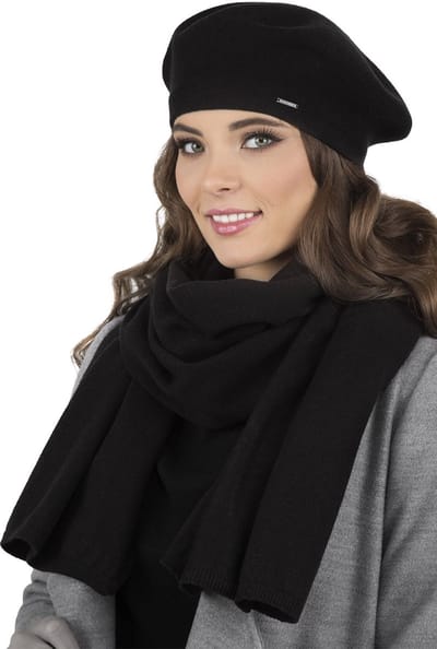 Vivisence Dames Winter Baret En Sjaal Set - Zachte Wolmix Met Viscose Acryl En Elastan - Warm En Comfortabel Voor Koude Dagen Met Prettige Pasvorm En Klassieke Look Ideaal Voor Dagelijks Gebruik En Als Cadeau - Zwart