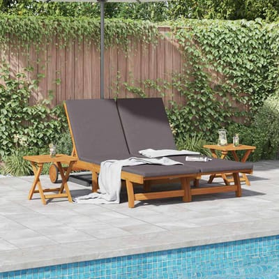 vidaXL - Ligstoel - met - kussen - Donkergrijs - Massief - Acacia - Hout