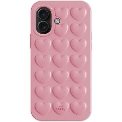 xoxo Wildhearts Heartbreaker Pink telefoonhoesje - Geschikt voor iPhone 16 Plus - Heart case - Siliconen hoesje met hartjes patroon - Case met hart - verstevigde backcover - Roze