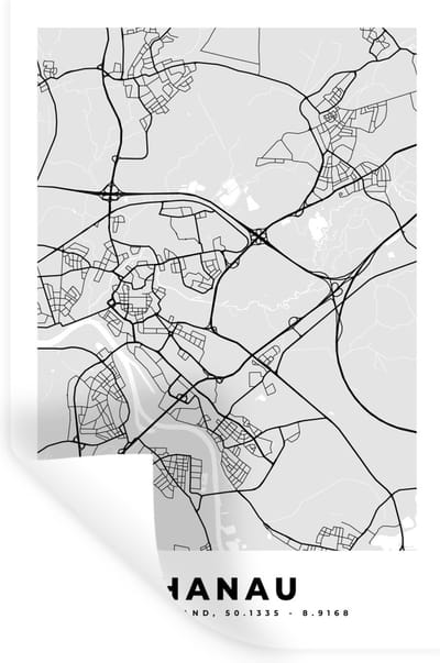 Muurstickers - Sticker Folie - Hanau - Kaart - Stadskaart - Duitsland - Plattegrond - 20x30 cm - Plakfolie - Muurstickers Kinderkamer - Zelfklevend Behang - Zelfklevend behangpapier - Stickerfolie