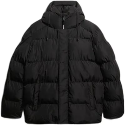 Superdry Middellange Sport Pufferjas met Capuchon Black Grootte: S